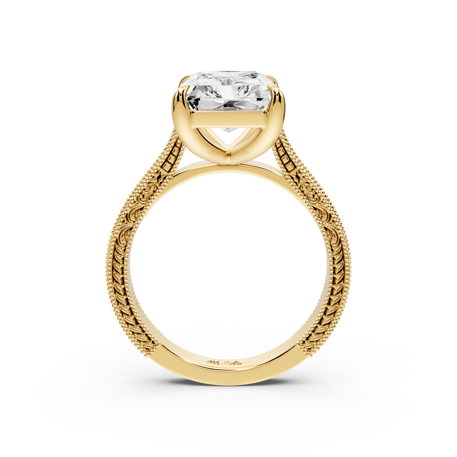 Daniel - 5ct 14k yellow gold Radiant Vintage-Inspired Solitaire Engagement Ring with Hand-Engraved Milgrain Band - Mr. Alex Jewelry