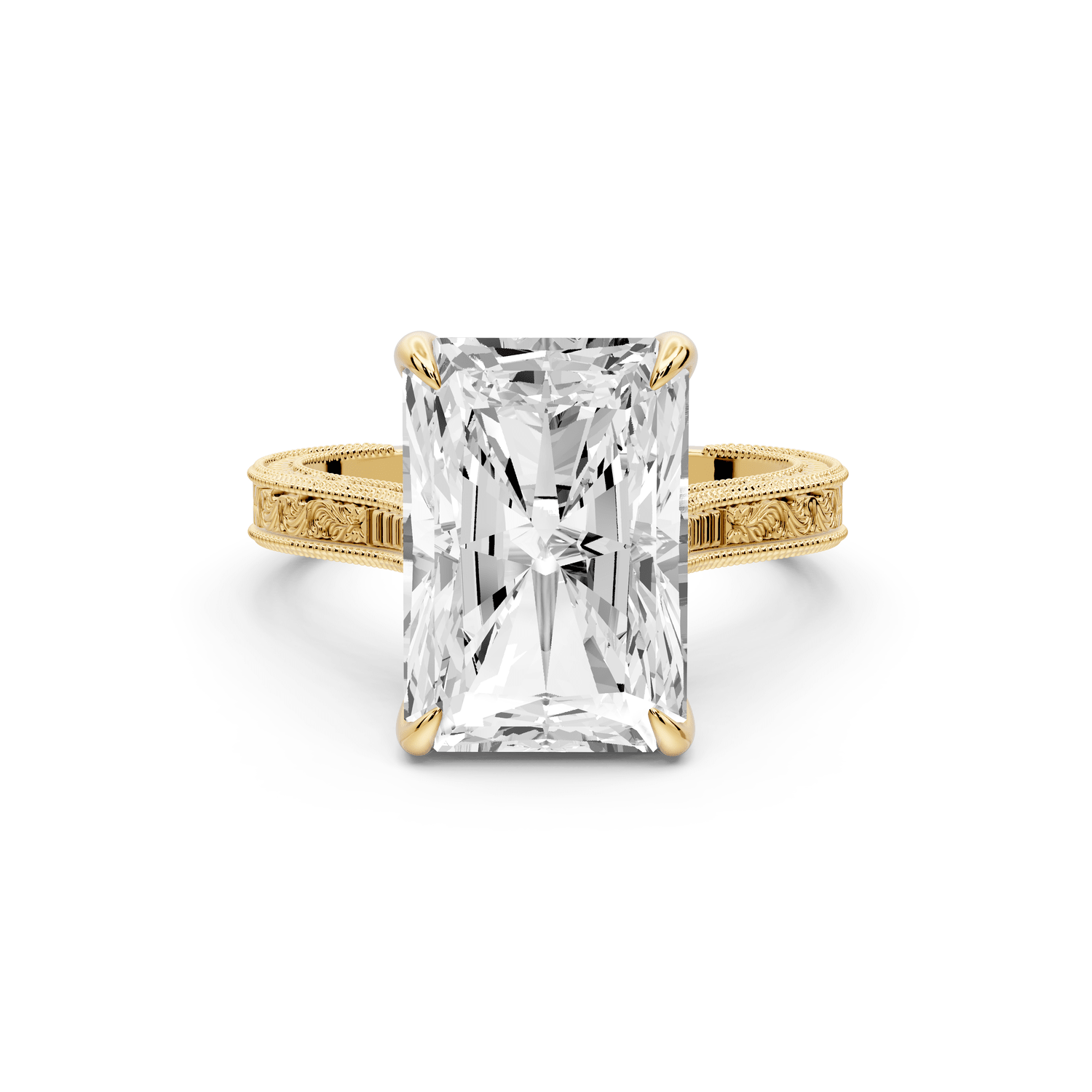 Daniel - 5ct 14k yellow gold Radiant Vintage-Inspired Solitaire Engagement Ring with Hand-Engraved Milgrain Band - Mr. Alex Jewelry