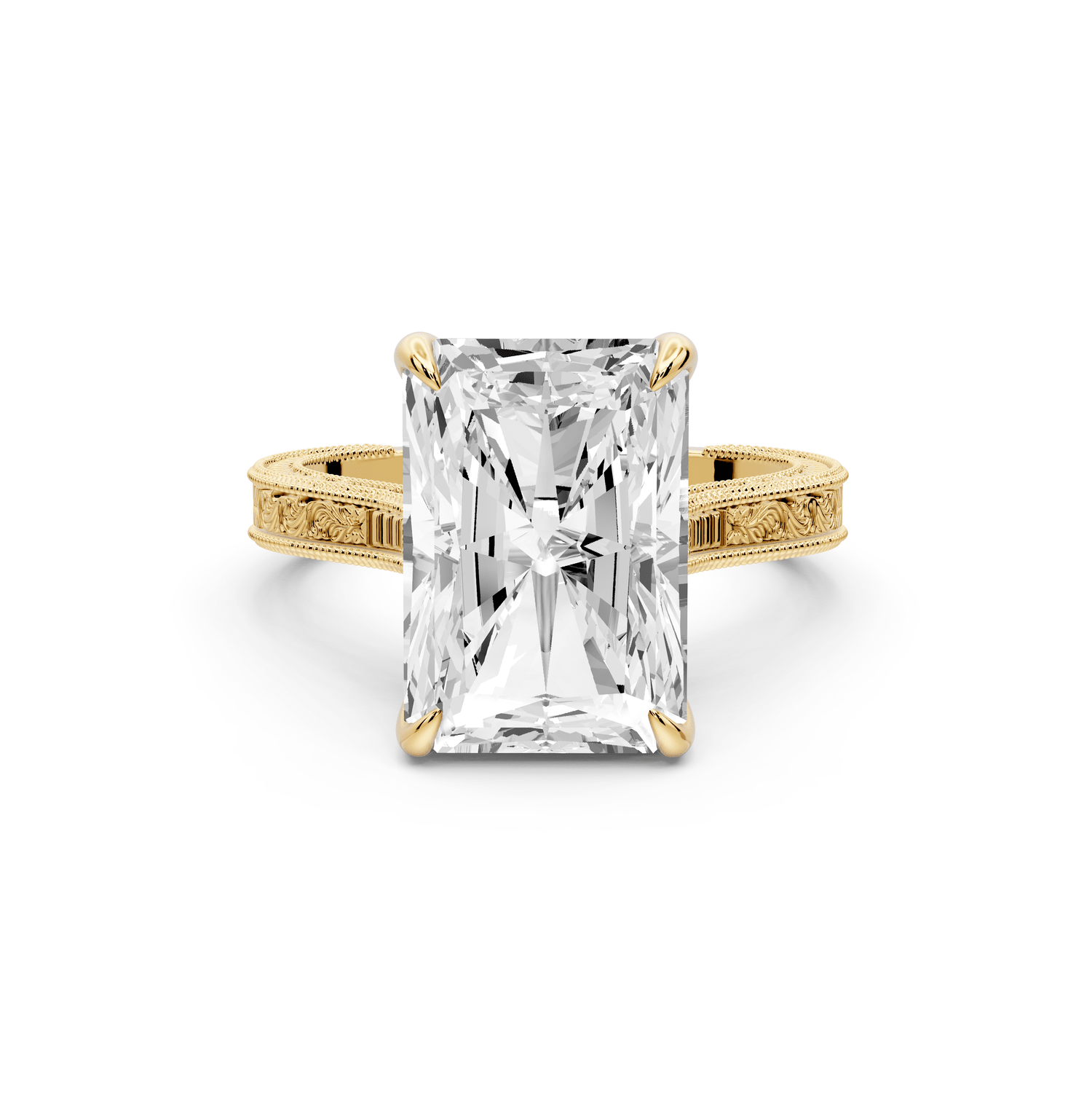 Daniel - 5ct 14k yellow gold Radiant Vintage-Inspired Solitaire Engagement Ring with Hand-Engraved Milgrain Band - Mr. Alex Jewelry