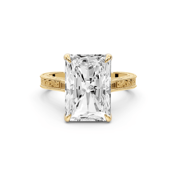 Daniel - 5ct 14k yellow gold Radiant Vintage-Inspired Solitaire Engagement Ring with Hand-Engraved Milgrain Band - Mr. Alex Jewelry