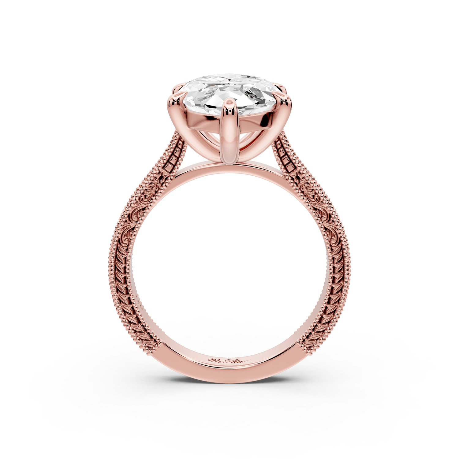 Daniel - 5ct 18k rose gold Marquise Vintage-Inspired Solitaire Engagement Ring with Hand-Engraved Milgrain Band - Mr. Alex Jewelry