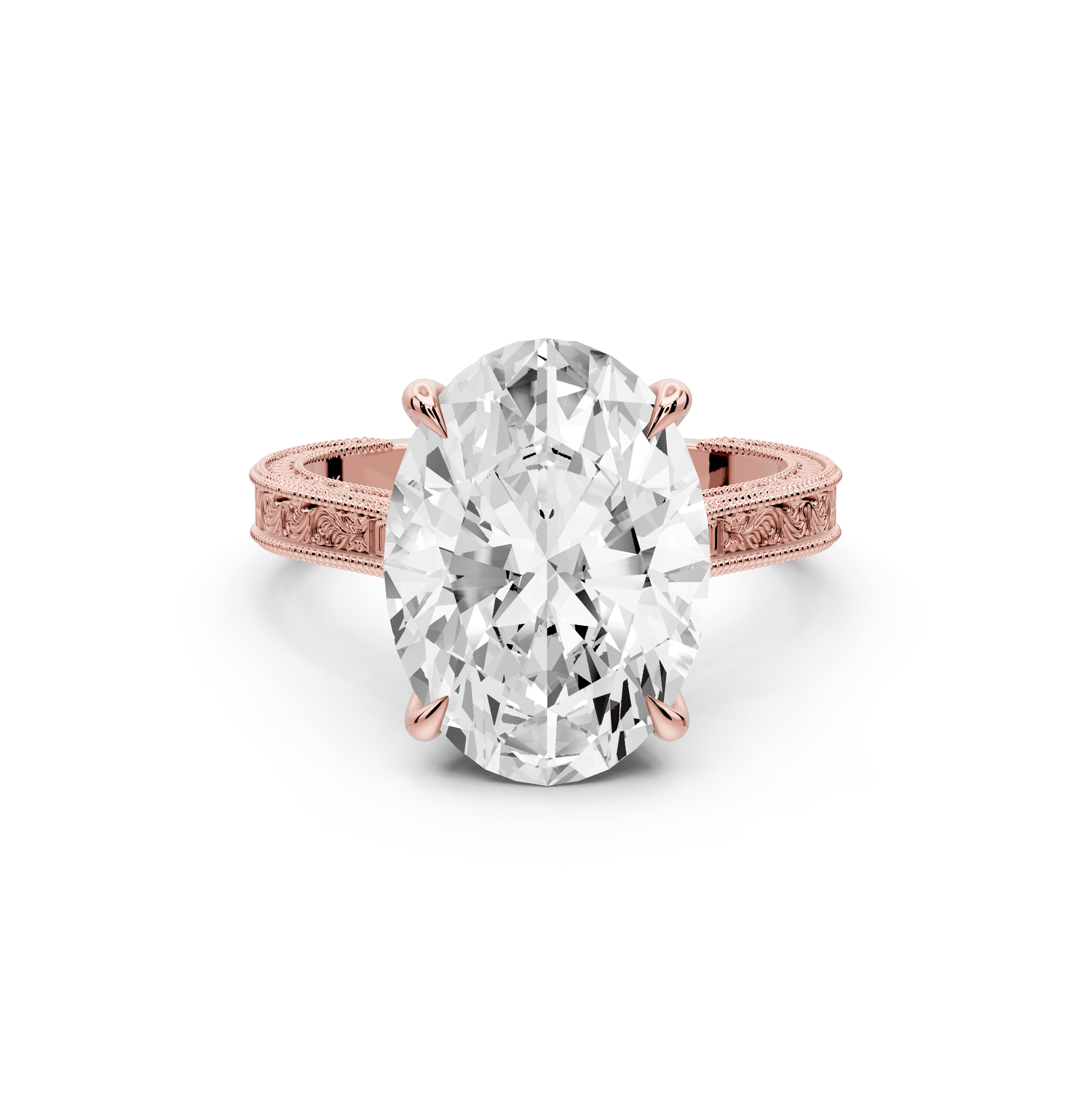Daniel - 5ct 18k rose gold Oval Vintage-Inspired Solitaire Engagement Ring with Hand-Engraved Milgrain Band - Mr. Alex Jewelry