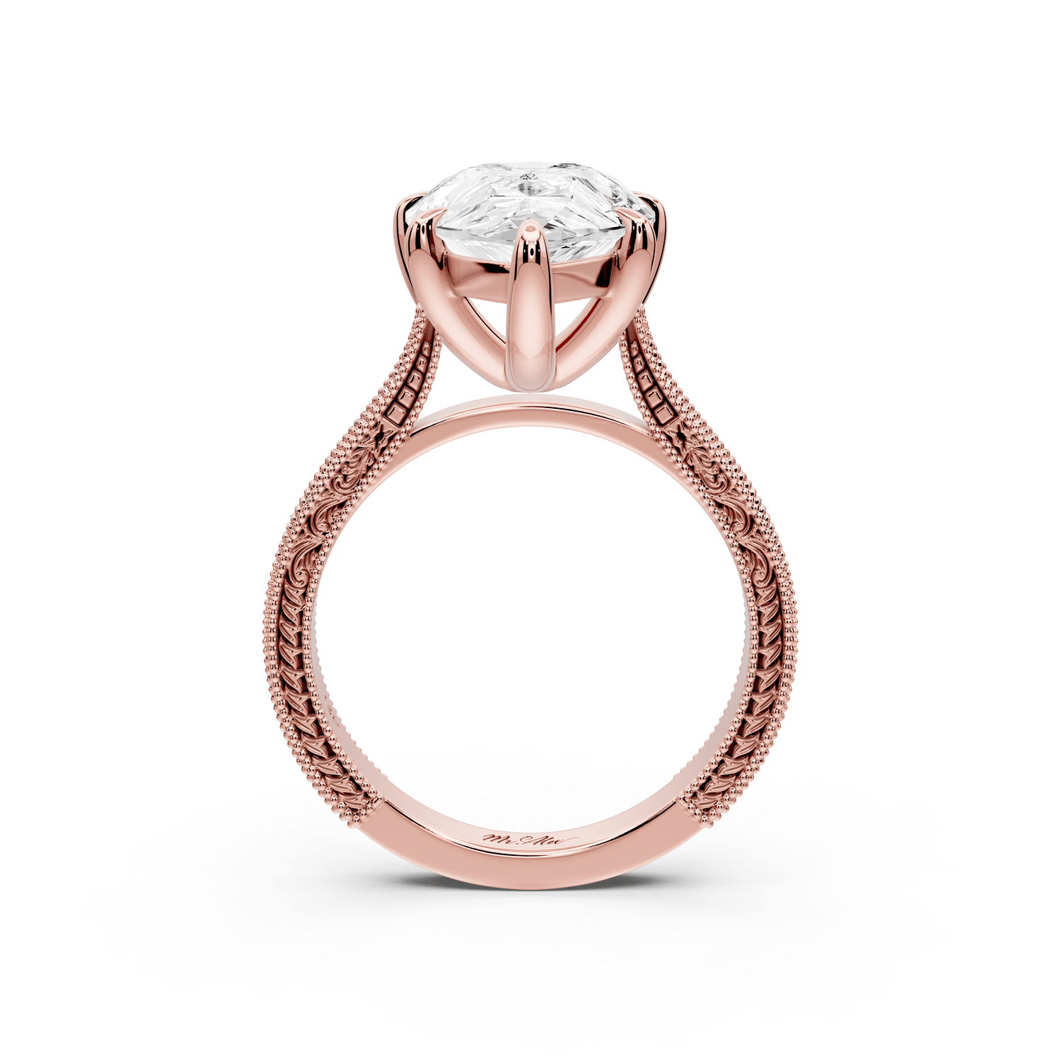 Daniel - 5ct 18k rose gold Pear Vintage-Inspired Solitaire Engagement Ring with Hand-Engraved Milgrain Band - Mr. Alex Jewelry