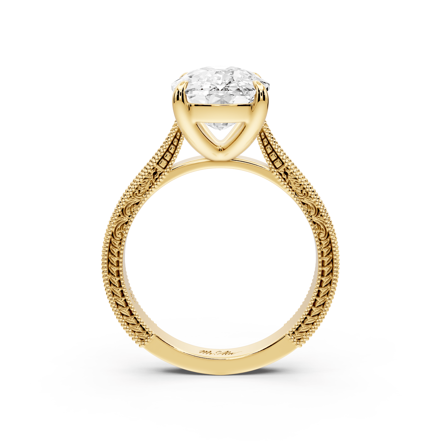 Daniel - 5ct 18k yellow gold Ecushion Vintage-Inspired Solitaire Engagement Ring with Hand-Engraved Milgrain Band - Mr. Alex Jewelry