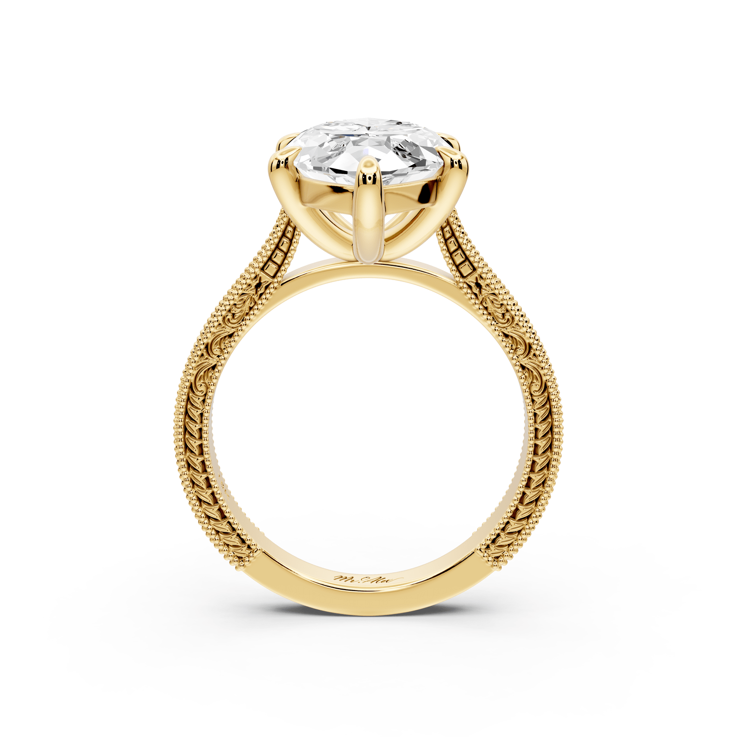 Daniel - 5ct 18k yellow gold Marquise Vintage-Inspired Solitaire Engagement Ring with Hand-Engraved Milgrain Band - Mr. Alex Jewelry