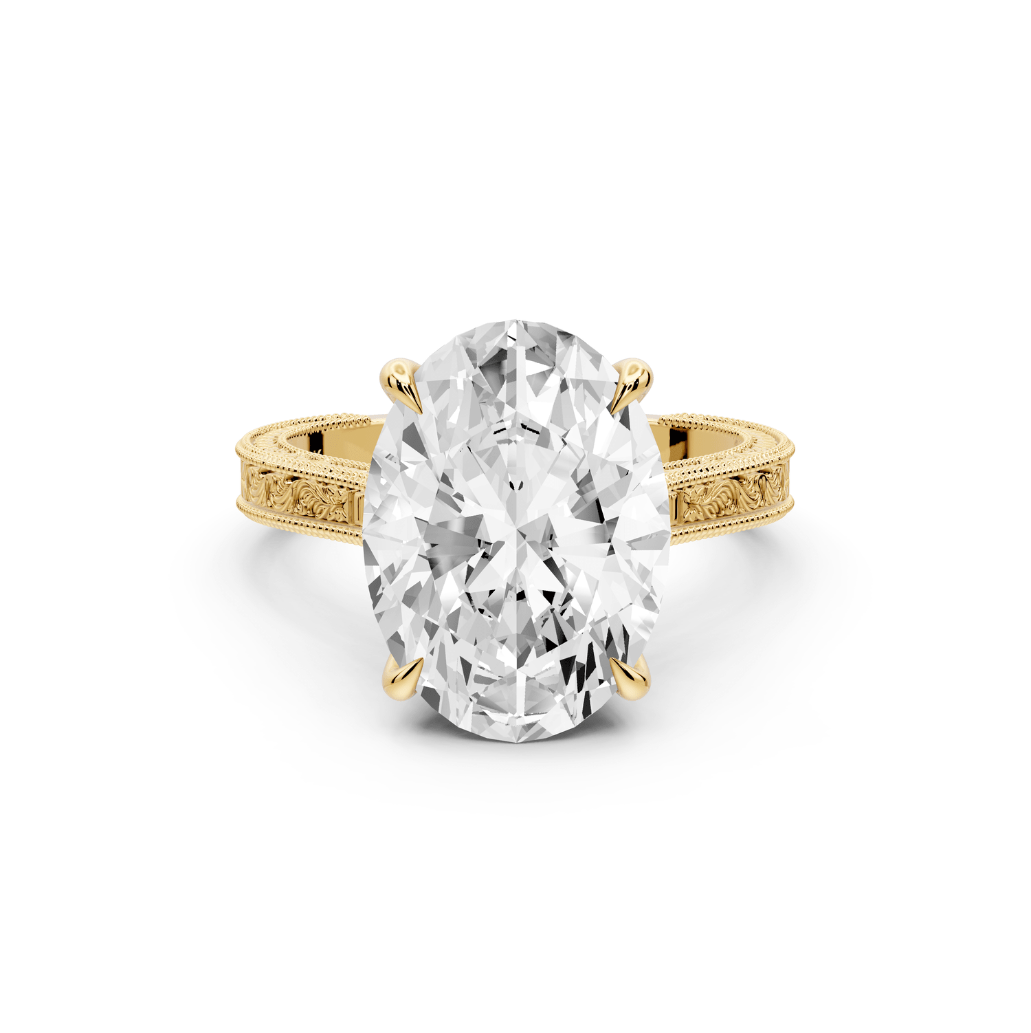 Daniel - 5ct 18k yellow gold Oval Vintage-Inspired Solitaire Engagement Ring with Hand-Engraved Milgrain Band - Mr. Alex Jewelry