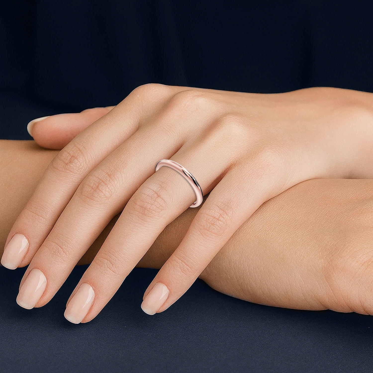 Eliana - 18k rose gold Minimalist Domed Stackable Wedding Band - Mr. Alex Jewelry
