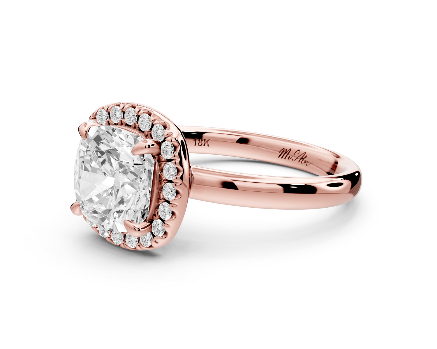 Eliana - 2ct 14k rose gold cushion diamond with halo engagement ring - Mr. Alex Jewelry