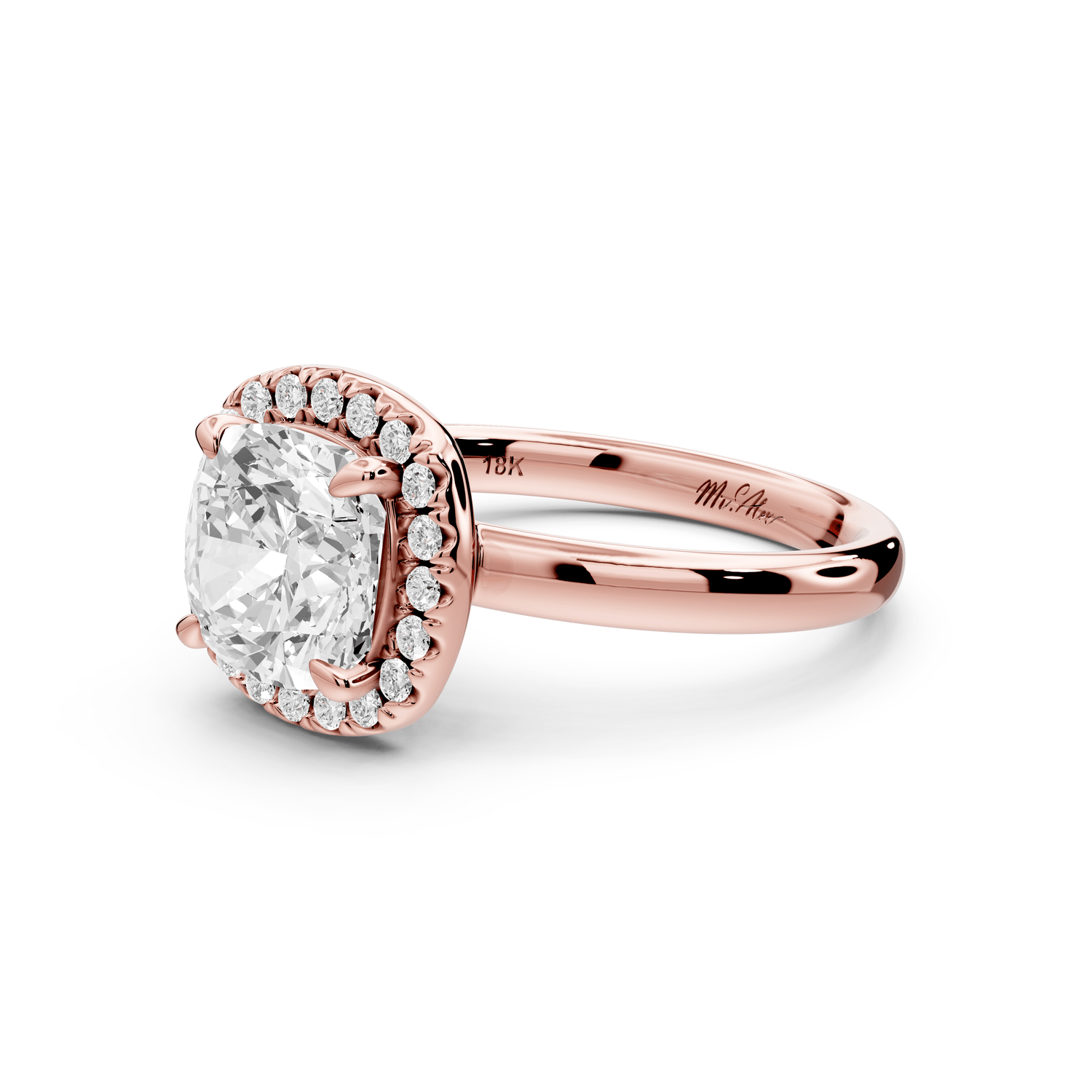 Eliana - 2ct 14k rose gold cushion diamond with halo engagement ring - Mr. Alex Jewelry