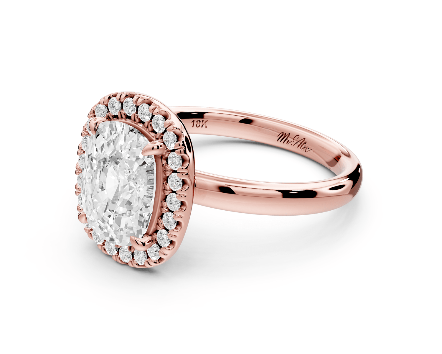 Eliana - 2ct 14k rose gold ecushion diamond with halo engagement ring - Mr. Alex Jewelry