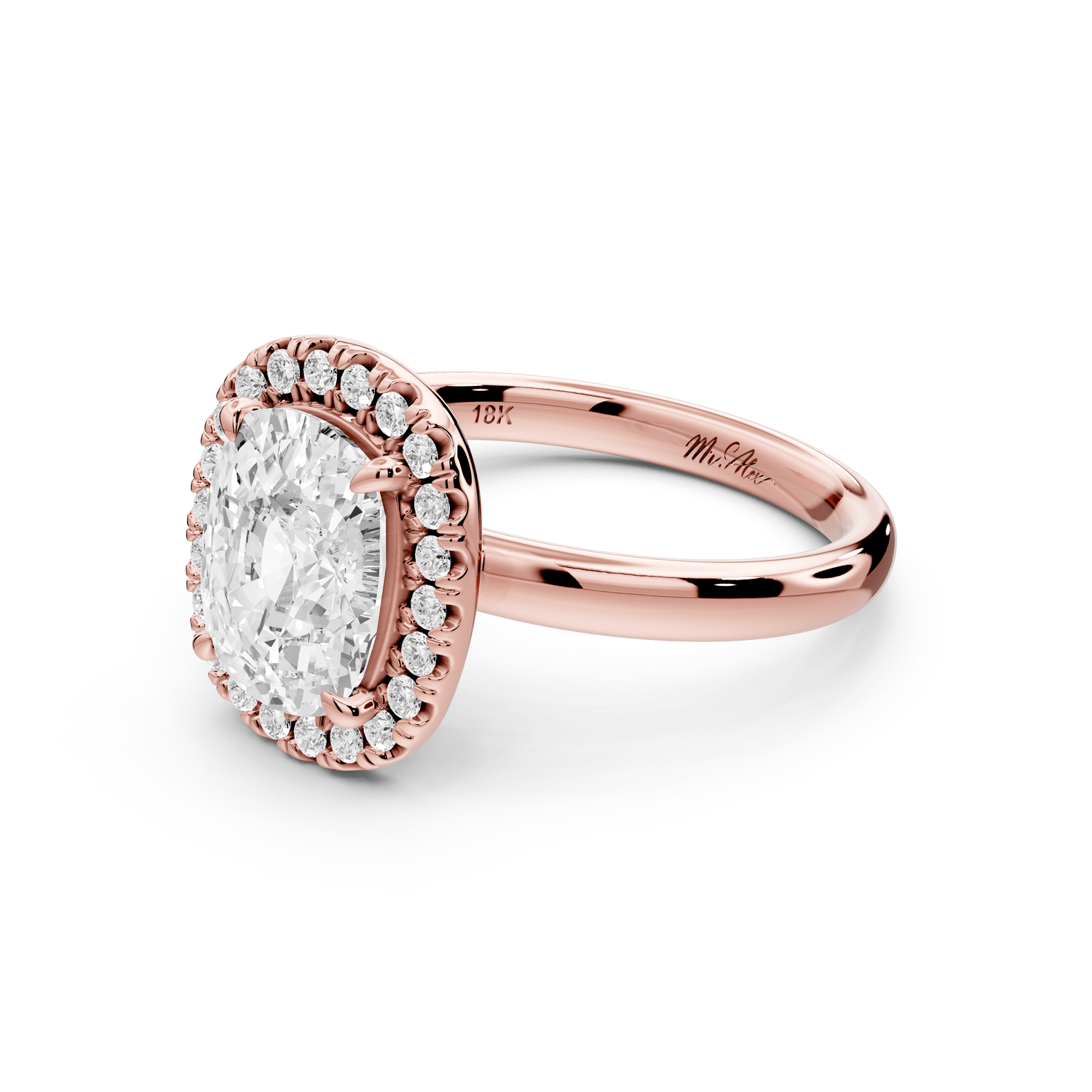 Eliana - 2ct 14k rose gold ecushion diamond with halo engagement ring - Mr. Alex Jewelry