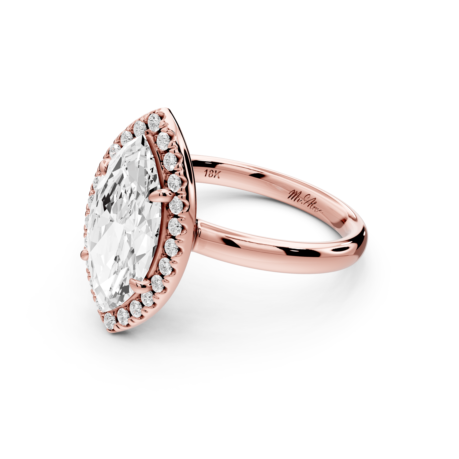 Eliana - 2ct 14k rose gold marquise diamond with halo engagement ring - Mr. Alex Jewelry