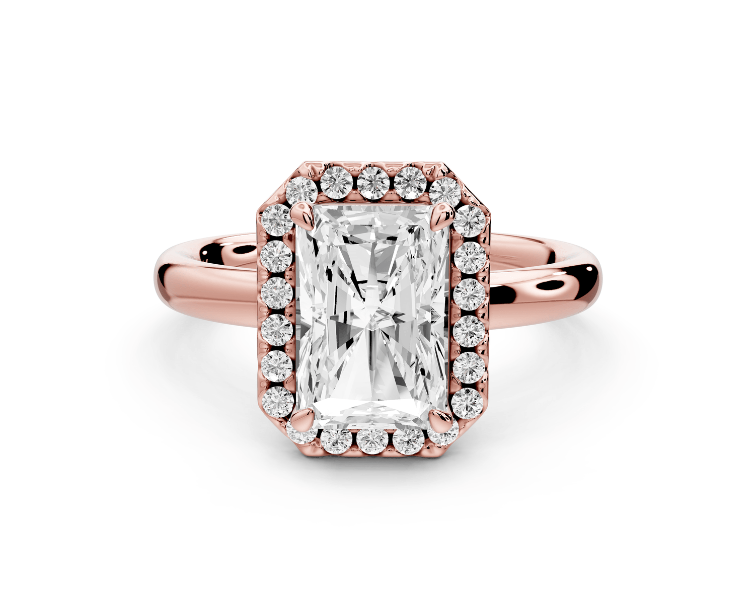 Eliana - 2ct 14k rose gold radiant diamond with halo engagement ring - Mr. Alex Jewelry