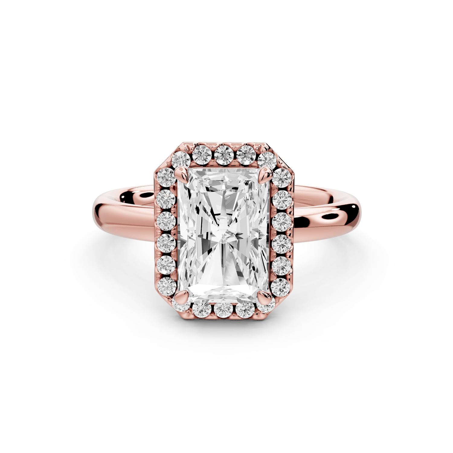 Eliana - 2ct 14k rose gold radiant diamond with halo engagement ring - Mr. Alex Jewelry