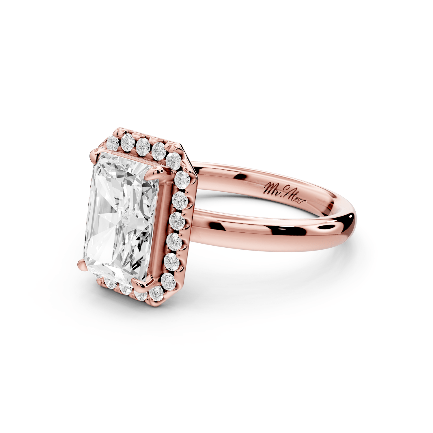 Eliana - 2ct 14k rose gold radiant diamond with halo engagement ring - Mr. Alex Jewelry
