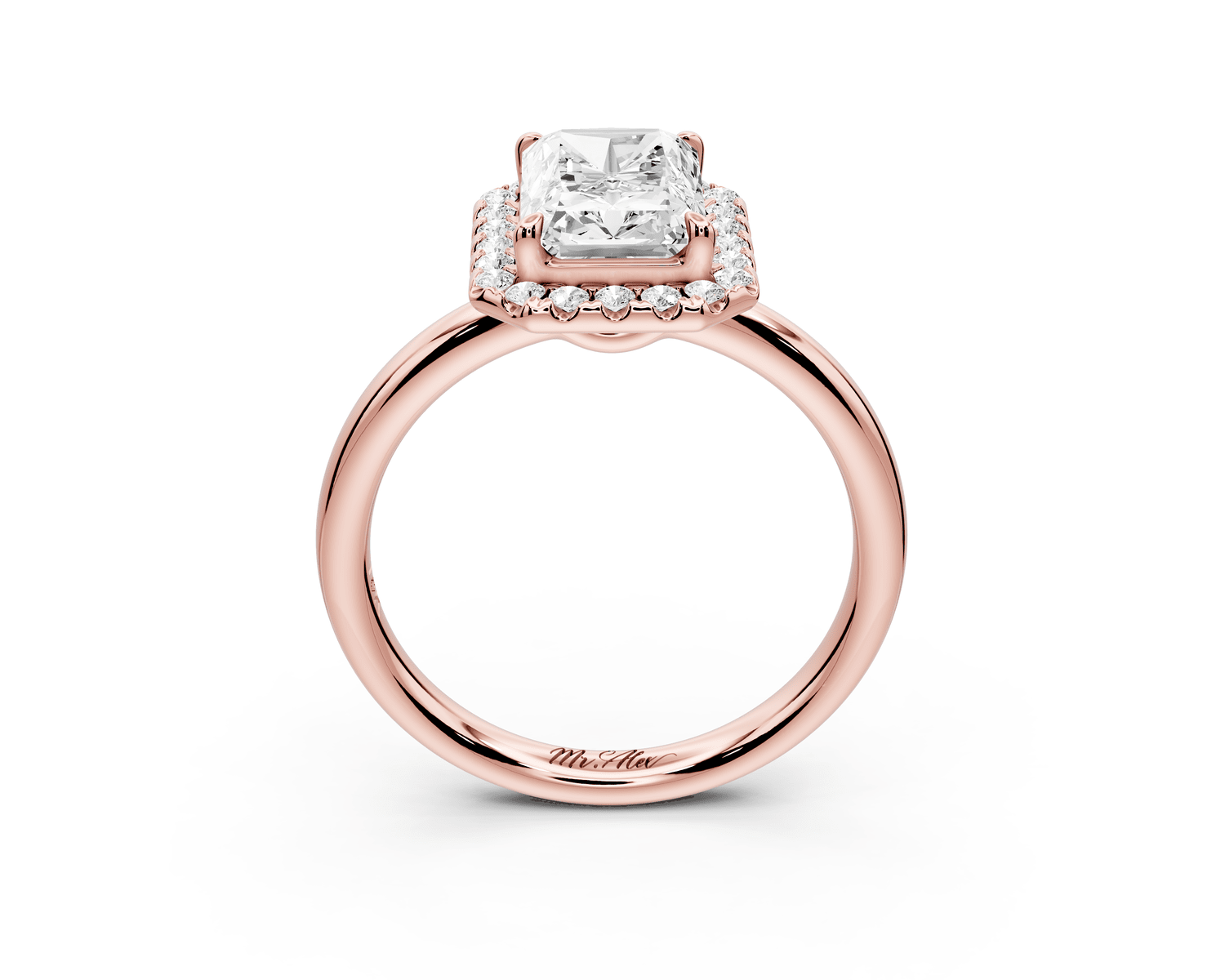 Eliana - 2ct 14k rose gold radiant diamond with halo engagement ring - Mr. Alex Jewelry