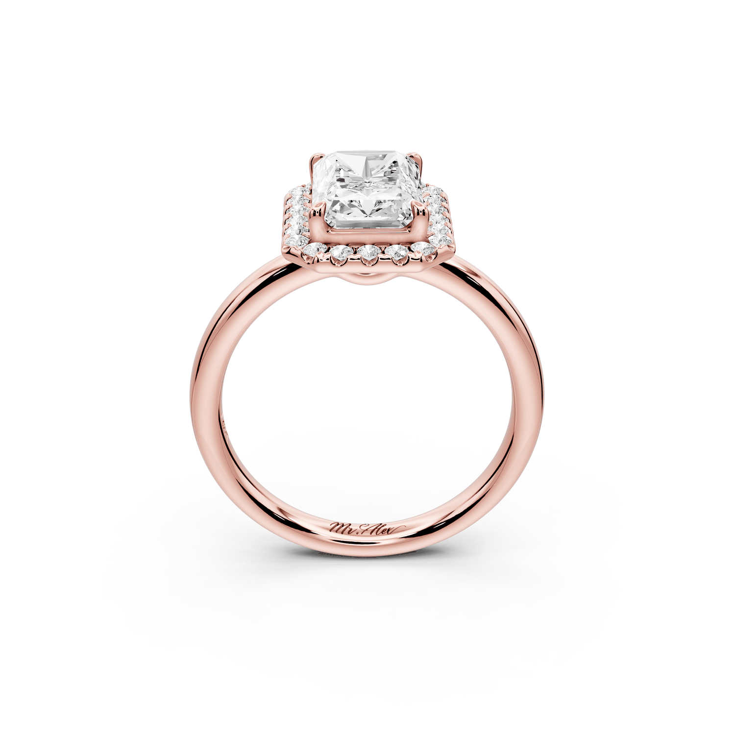 Eliana - 2ct 14k rose gold radiant diamond with halo engagement ring - Mr. Alex Jewelry