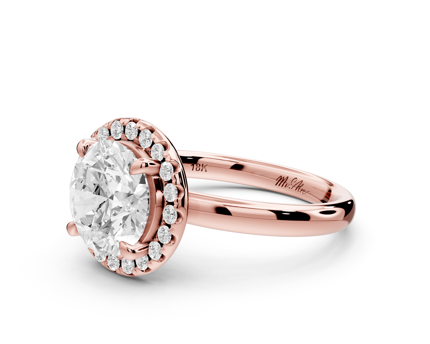 Eliana - 2ct 14k rose gold round diamond with halo engagmennt ring - Mr. Alex Jewelry