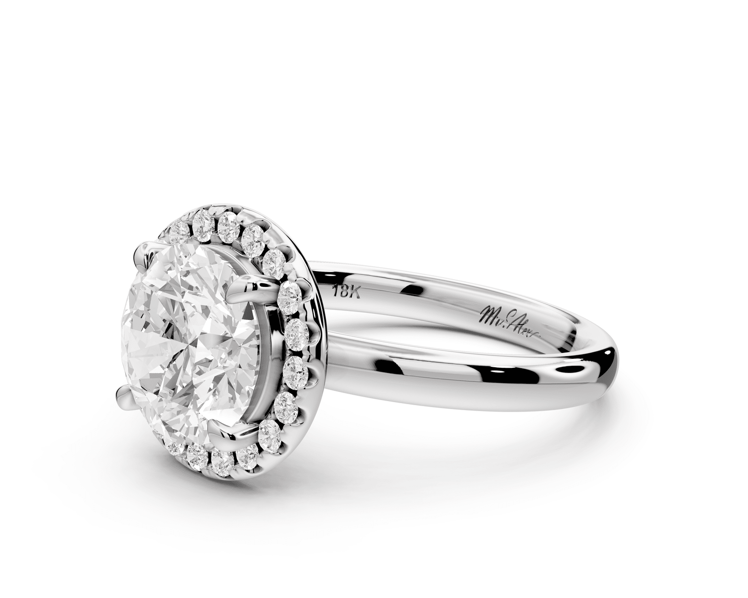 Eliana - 2ct 14k white gold round diamond with halo engagmennt ring - Mr. Alex Jewelry