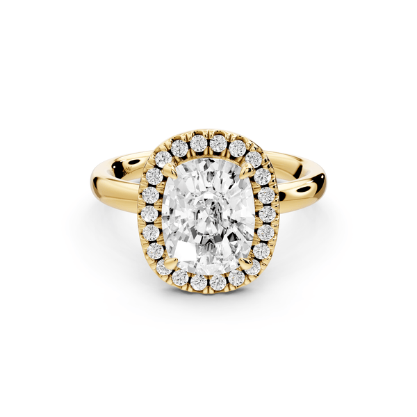 Eliana - 2ct 14k yellow gold ecushion diamond with halo engagement ring - Mr. Alex Jewelry