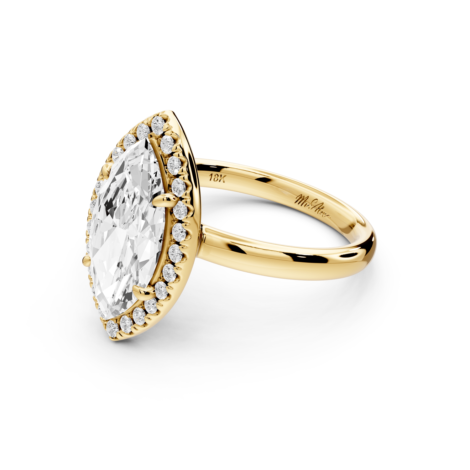 Eliana - 2ct 14k yellow gold marquise diamond with halo engagement ring - Mr. Alex Jewelry