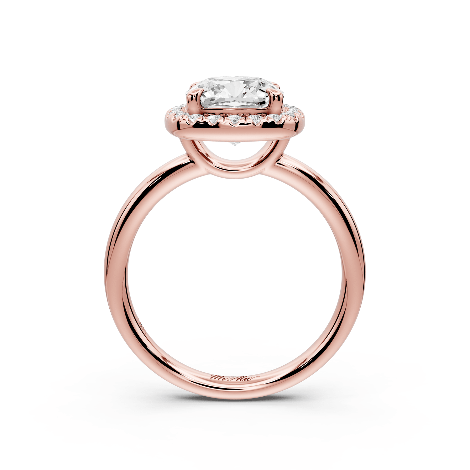 Eliana - 2ct 18k rose gold cushion diamond with halo engagement ring - Mr. Alex Jewelry
