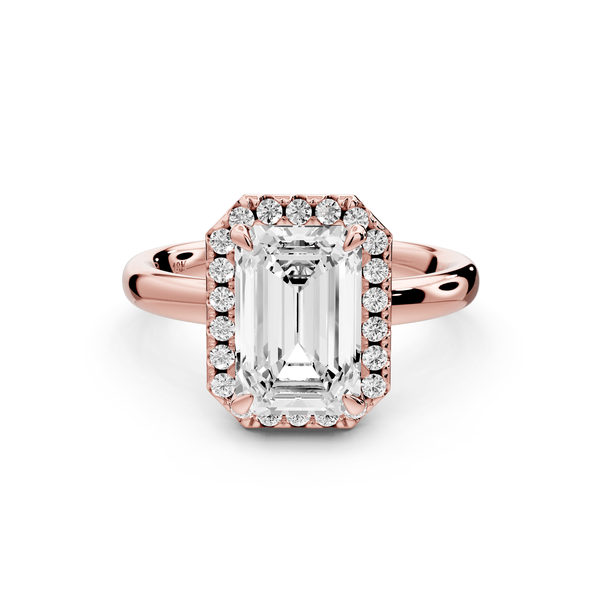 Eliana - 2ct 18k rose gold emerald diamond with halo engagmennt ring - Mr. Alex Jewelry
