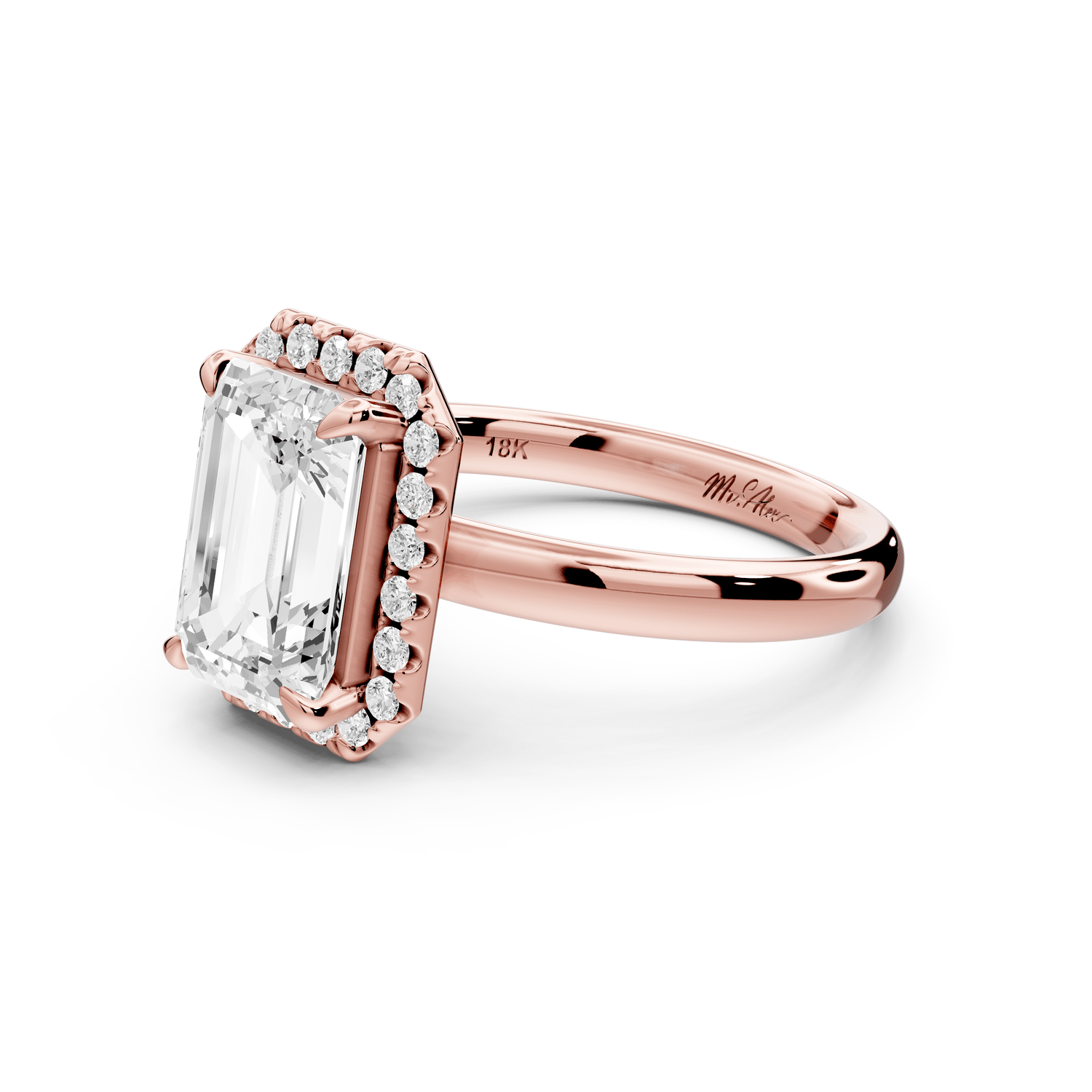 Eliana - 2ct 18k rose gold emerald diamond with halo engagmennt ring - Mr. Alex Jewelry