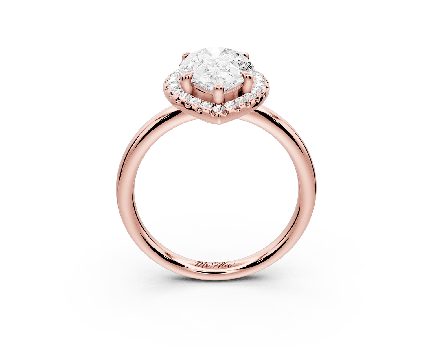 Eliana - 2ct 18k rose gold pear diamond with halo engagmennt ring - Mr. Alex Jewelry