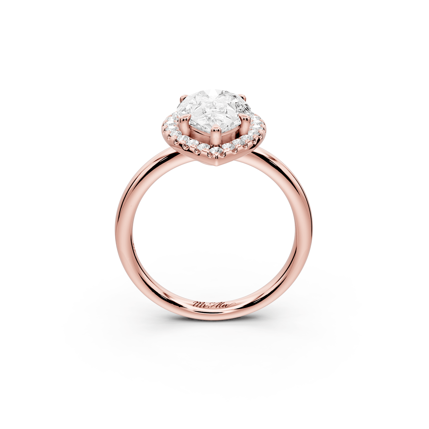 Eliana - 2ct 18k rose gold pear diamond with halo engagmennt ring - Mr. Alex Jewelry