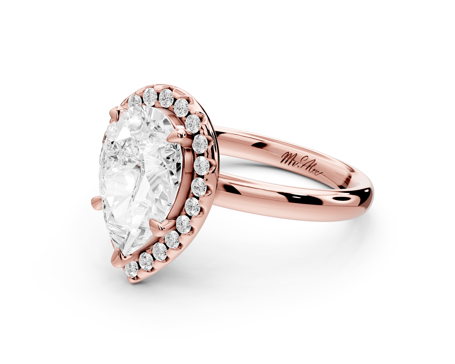 Eliana - 2ct 18k rose gold pear diamond with halo engagmennt ring - Mr. Alex Jewelry