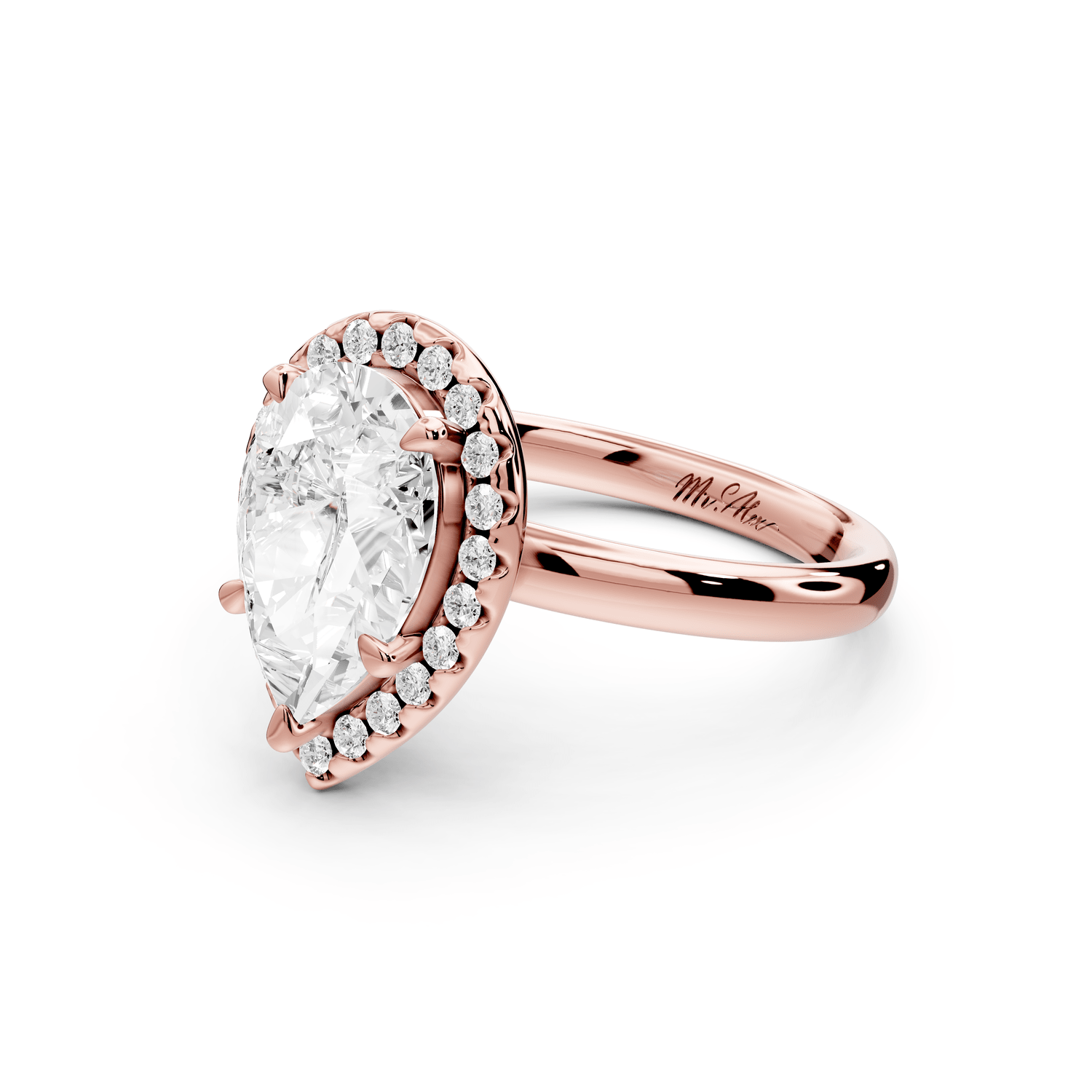 Eliana - 2ct 18k rose gold pear diamond with halo engagmennt ring - Mr. Alex Jewelry