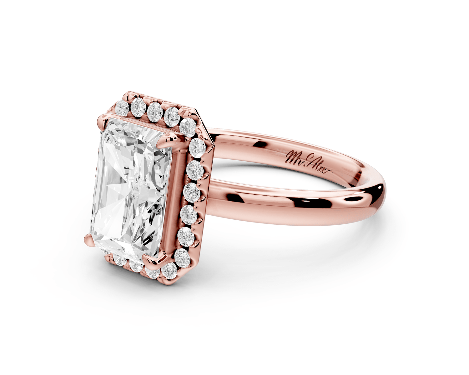 Eliana - 2ct 18k rose gold radiant diamond with halo engagement ring - Mr. Alex Jewelry