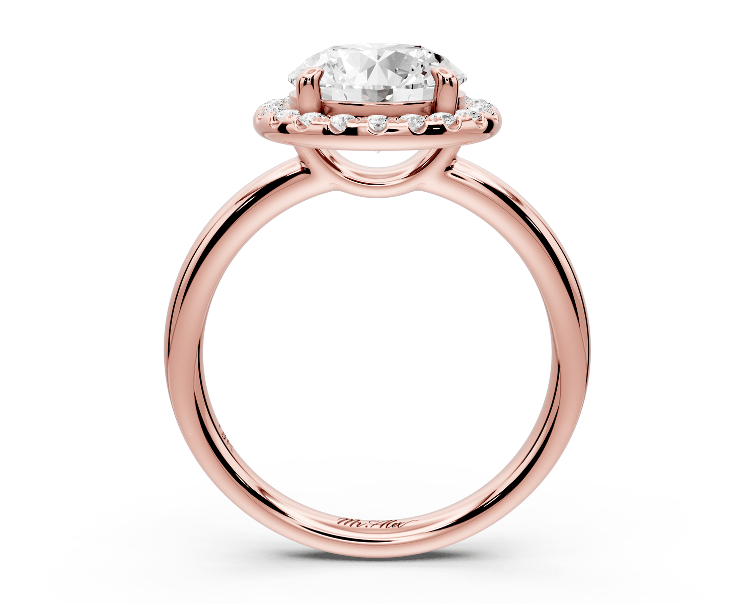 Eliana - 2ct 18k rose gold round diamond with halo engagmennt ring - Mr. Alex Jewelry