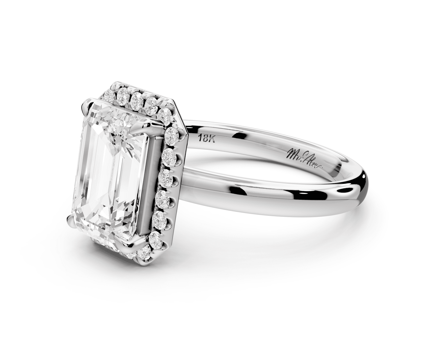 Eliana - 2ct 18k white gold emerald diamond with halo engagmennt ring - Mr. Alex Jewelry
