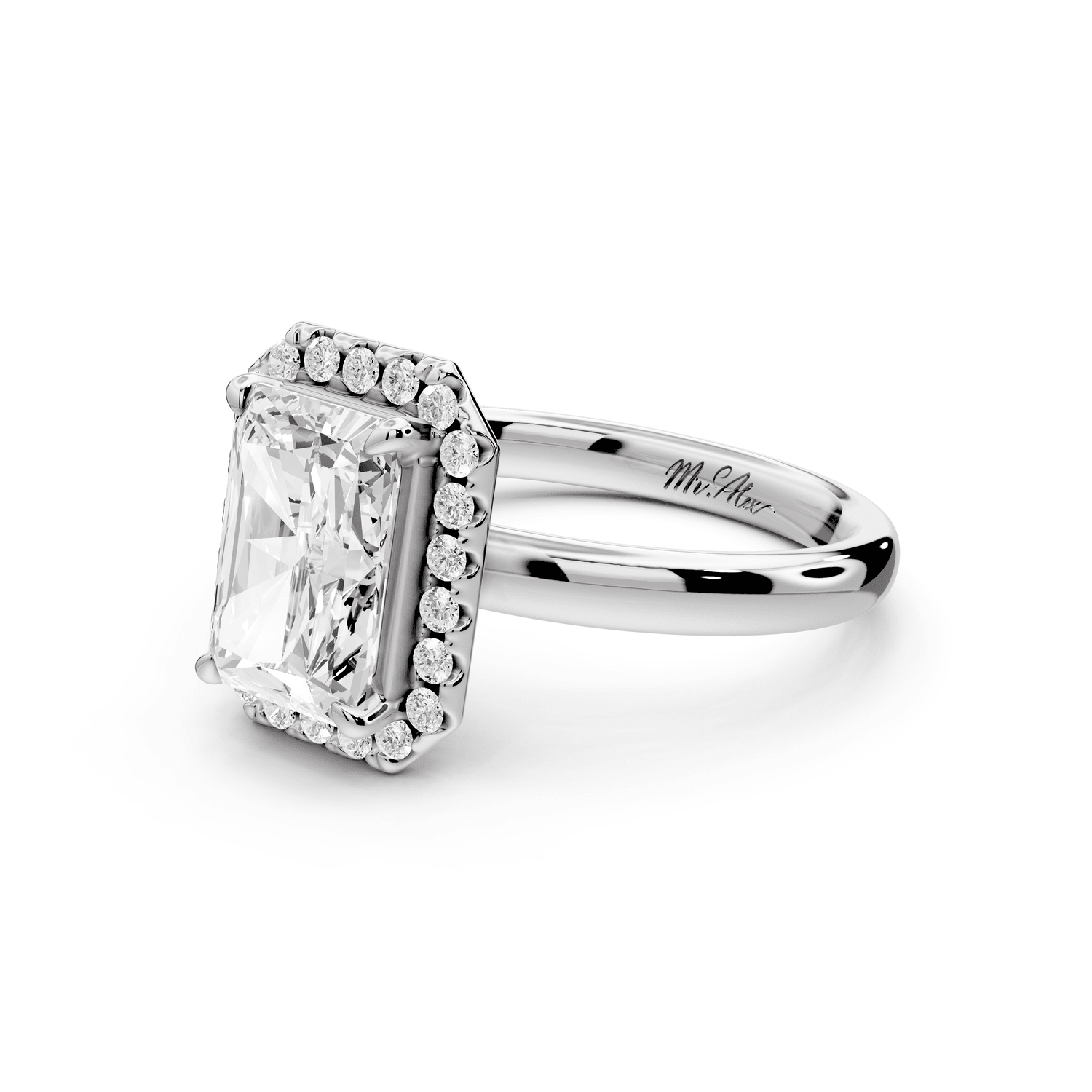 Eliana - 2ct 18k white gold radiant diamond with halo engagement ring - Mr. Alex Jewelry