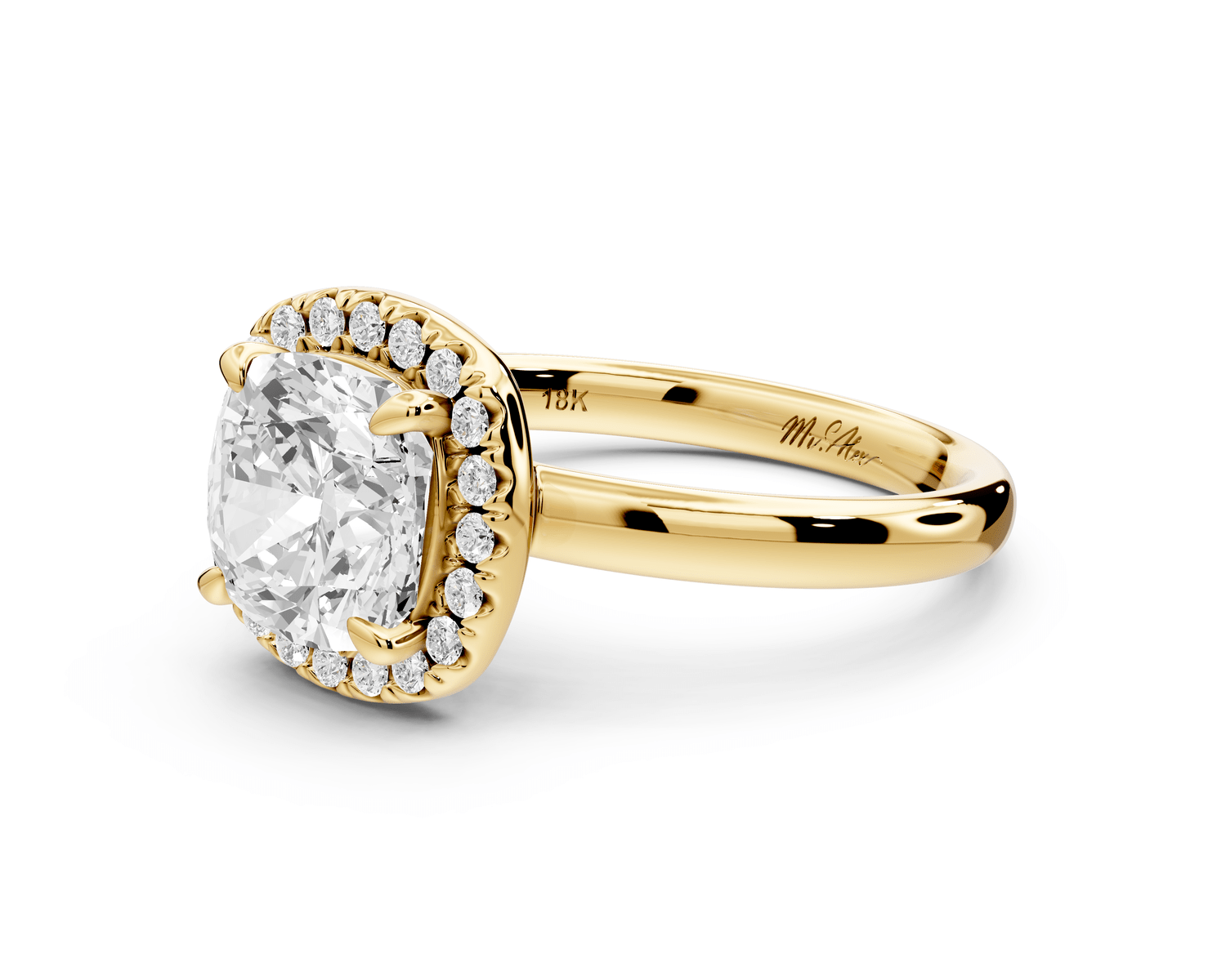 Eliana - 2ct 18k yellow gold cushion diamond with halo engagement ring - Mr. Alex Jewelry