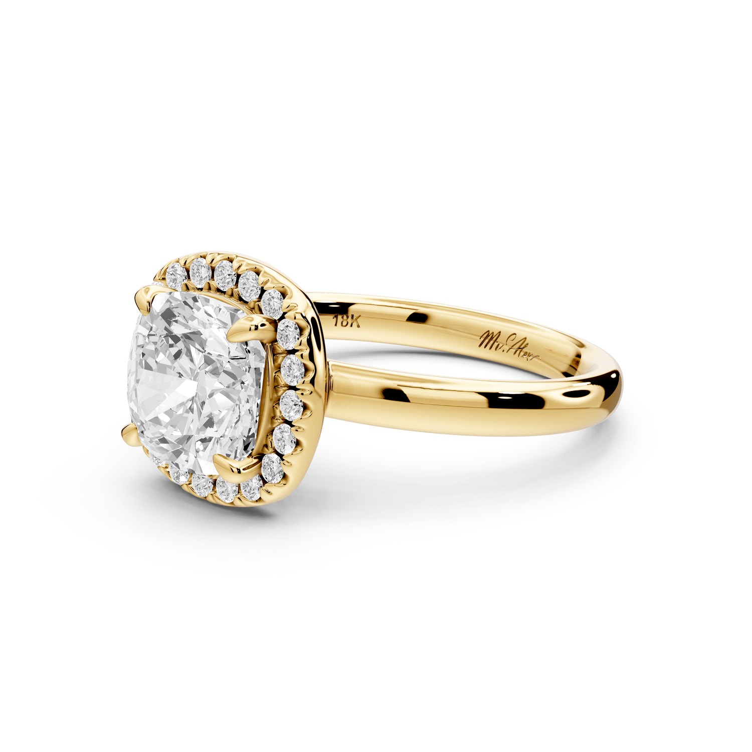 Eliana - 2ct 18k yellow gold cushion diamond with halo engagement ring - Mr. Alex Jewelry