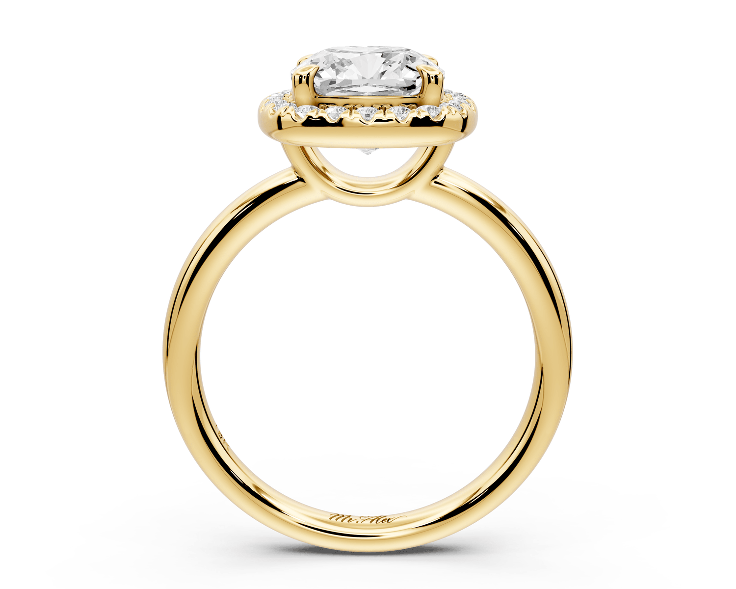 Eliana - 2ct 18k yellow gold cushion diamond with halo engagement ring - Mr. Alex Jewelry