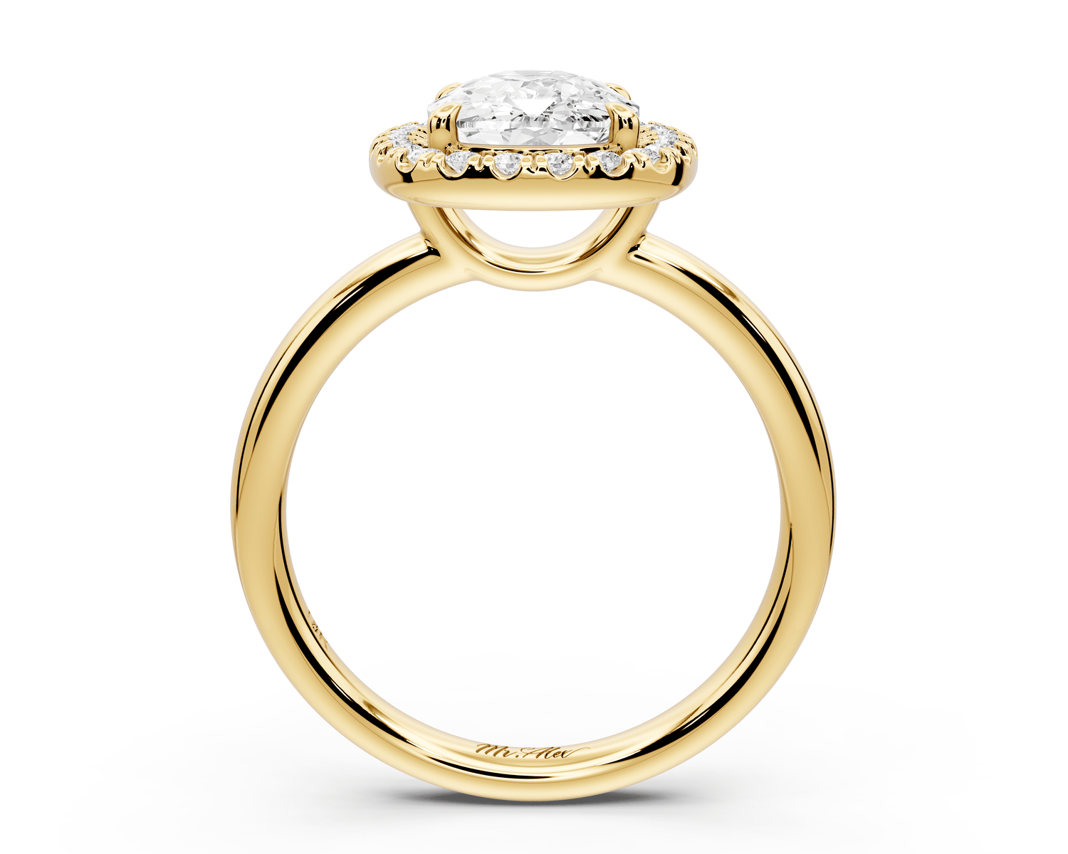 Eliana - 2ct 18k yellow gold ecushion diamond with halo engagement ring - Mr. Alex Jewelry