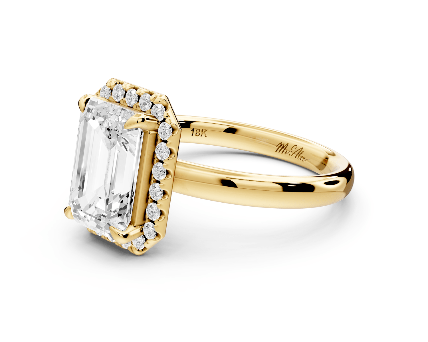 Eliana - 2ct 18k yellow gold emerald diamond with halo engagmennt ring - Mr. Alex Jewelry