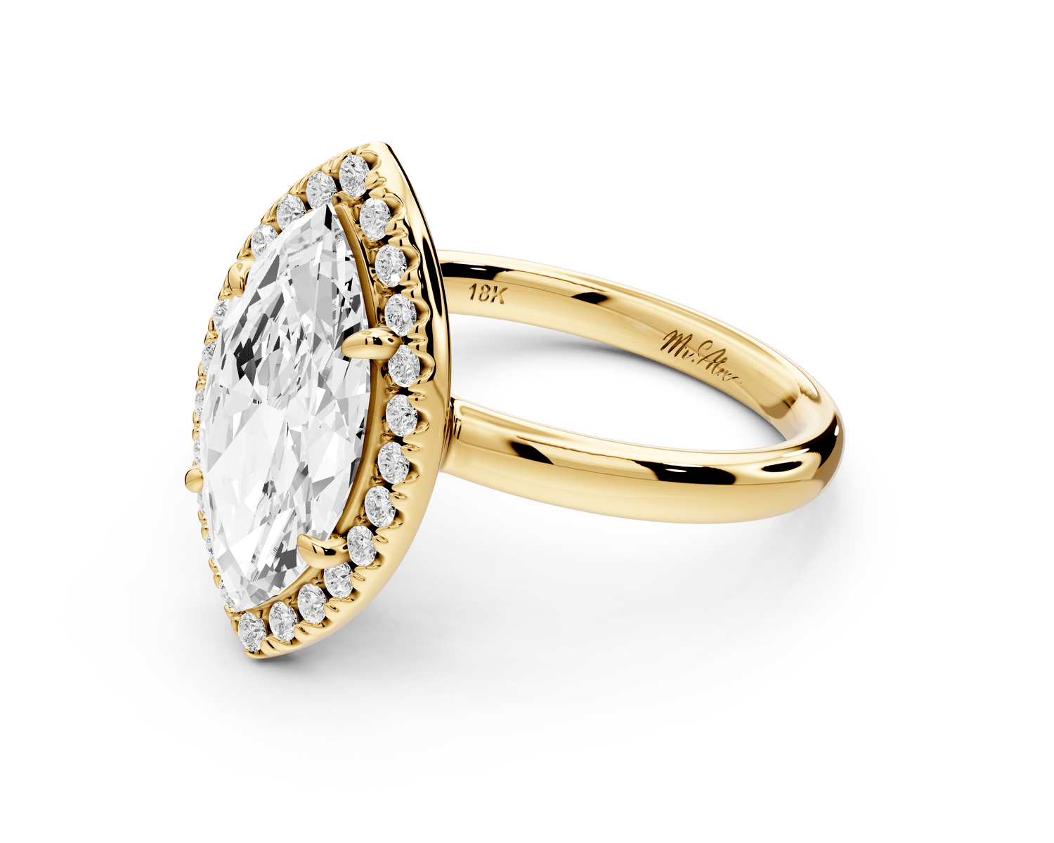 Eliana - 2ct 18k yellow gold marquise diamond with halo engagement ring - Mr. Alex Jewelry