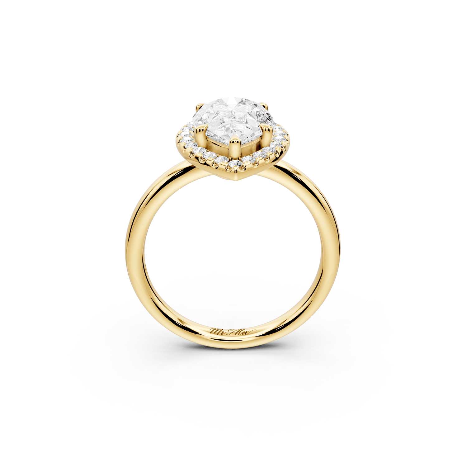 Eliana - 2ct 18k yellow gold pear diamond with halo engagmennt ring - Mr. Alex Jewelry