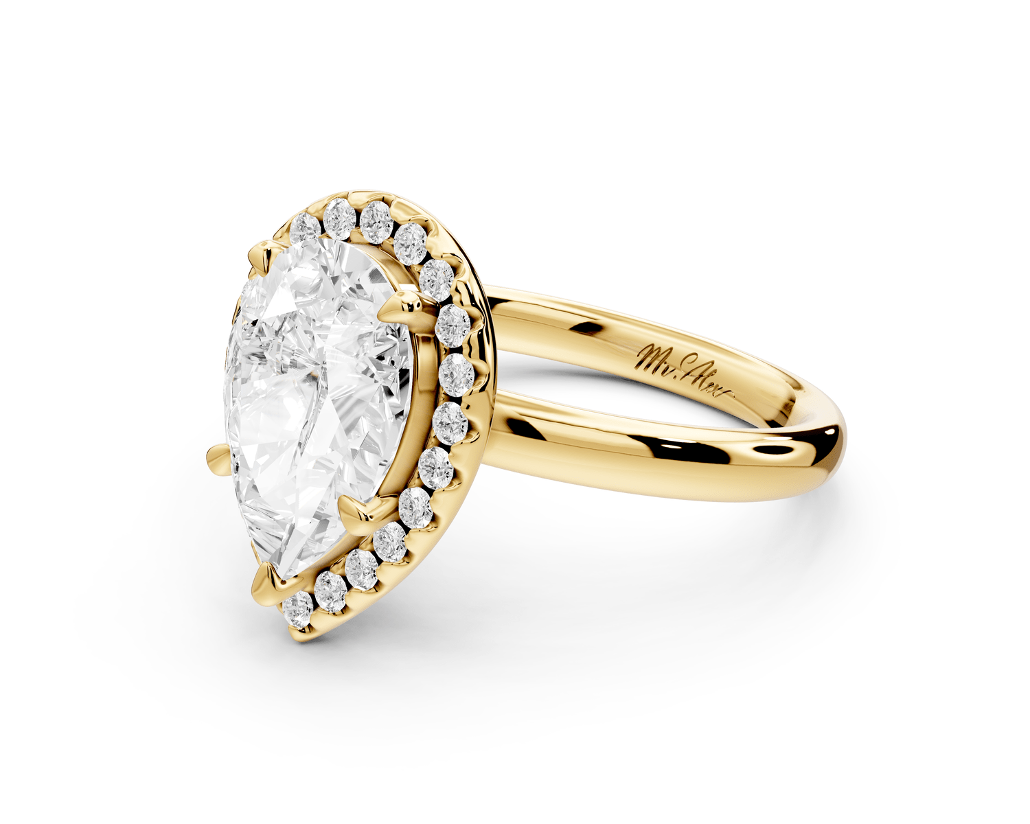 Eliana - 2ct 18k yellow gold pear diamond with halo engagmennt ring - Mr. Alex Jewelry