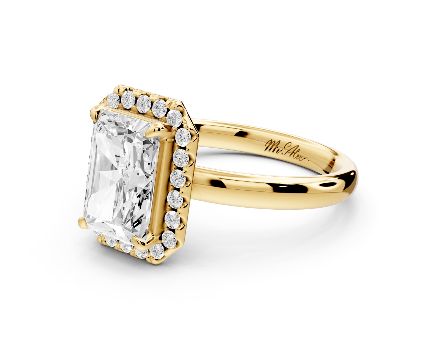 Eliana - 2ct 18k yellow gold radiant diamond with halo engagement ring - Mr. Alex Jewelry
