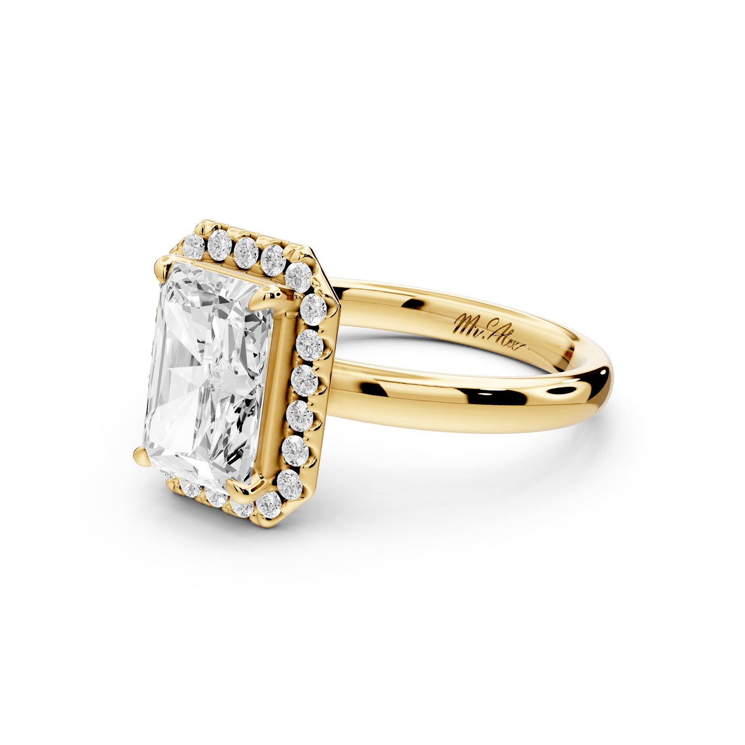 Eliana - 2ct 18k yellow gold radiant diamond with halo engagement ring - Mr. Alex Jewelry