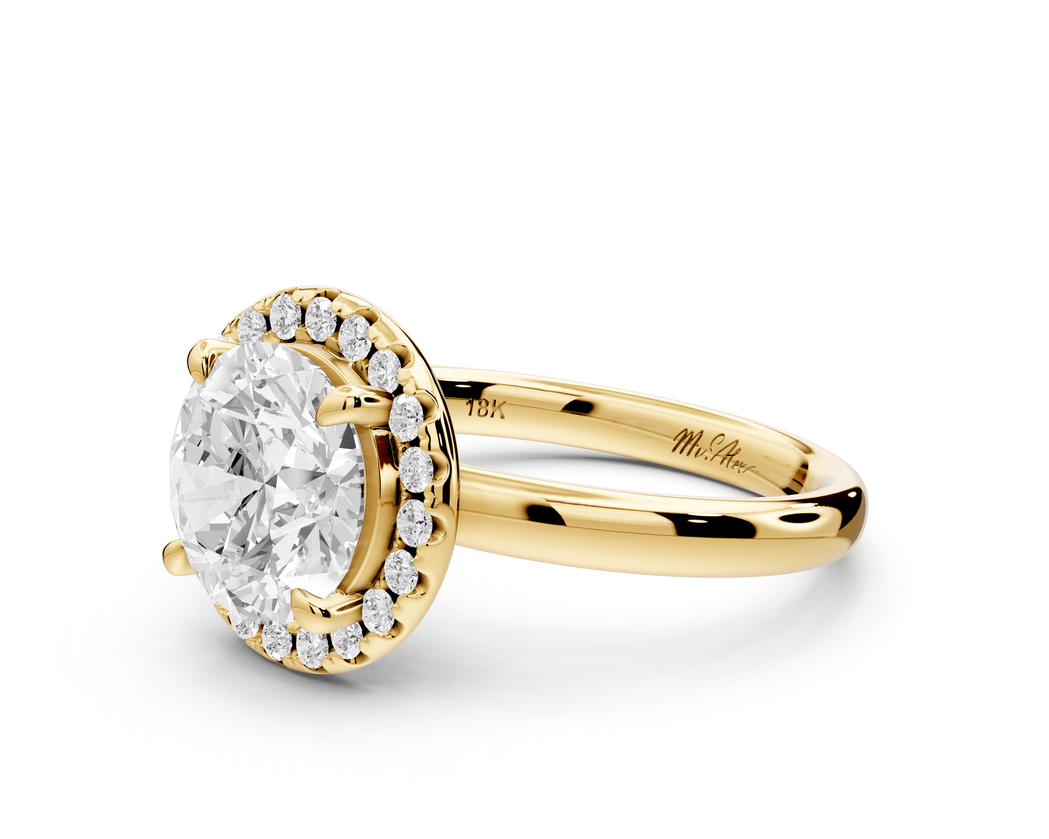Eliana - 2ct 18k yellow gold round diamond with halo engagmennt ring - Mr. Alex Jewelry