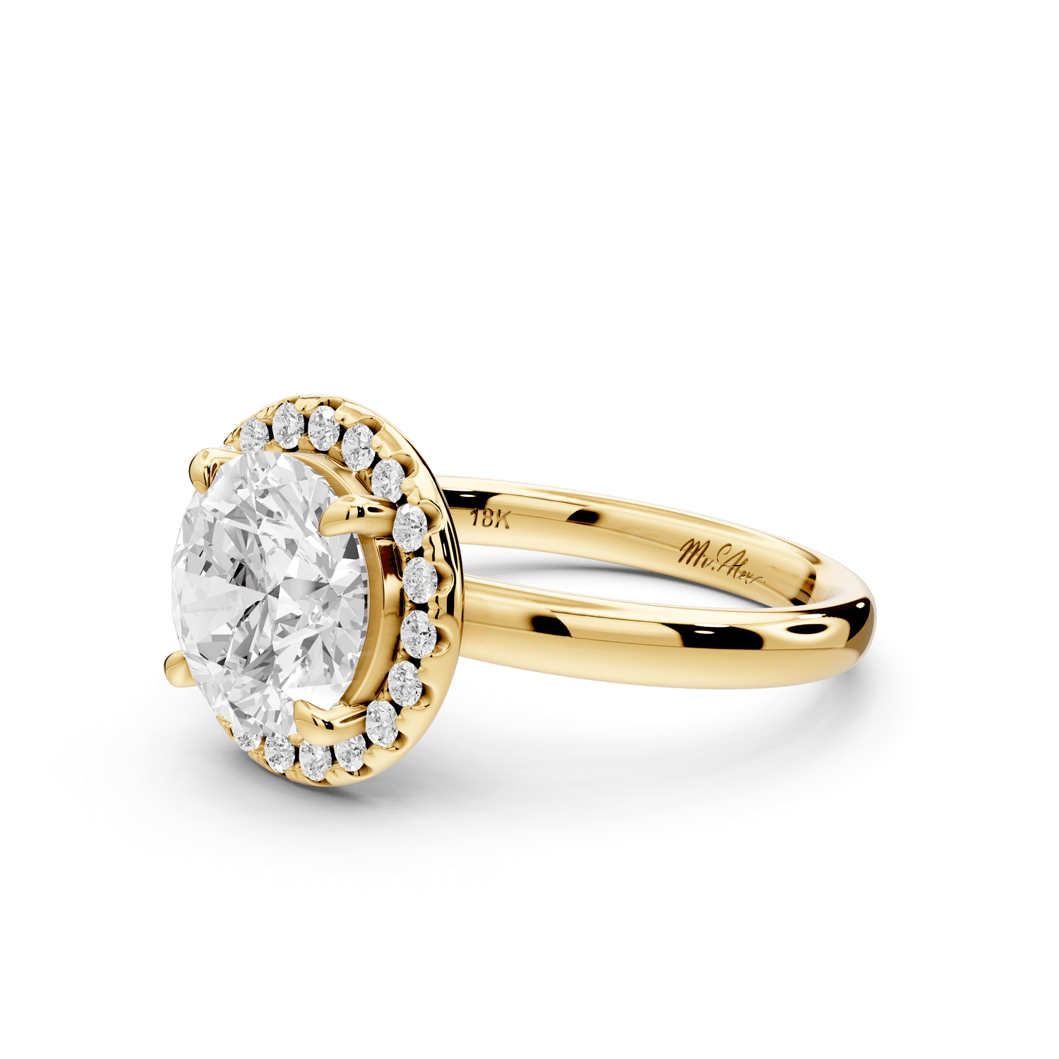Eliana - 2ct 18k yellow gold round diamond with halo engagmennt ring - Mr. Alex Jewelry