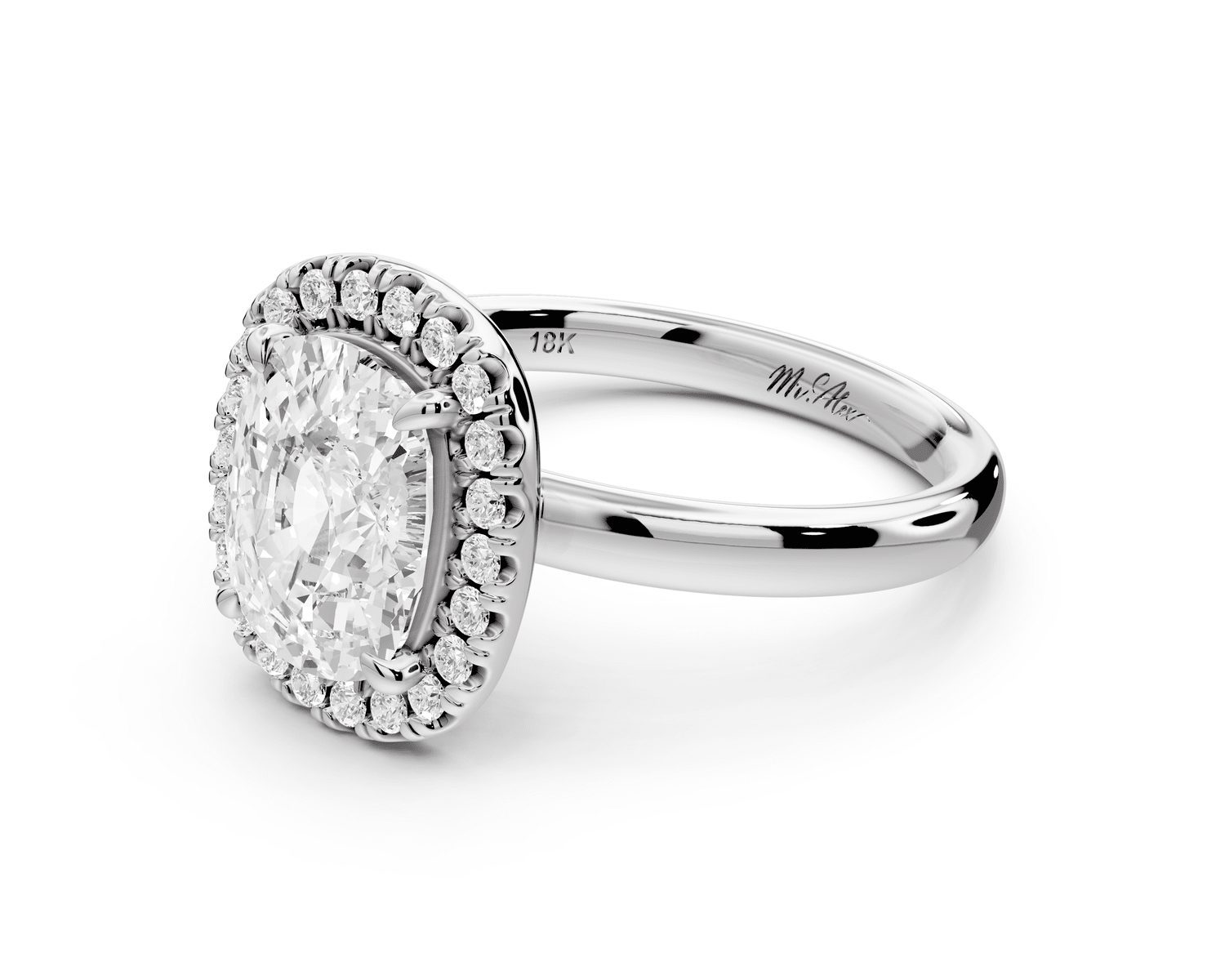 Eliana - 2ct platinum ecushion diamond with halo engagement ring - Mr. Alex Jewelry