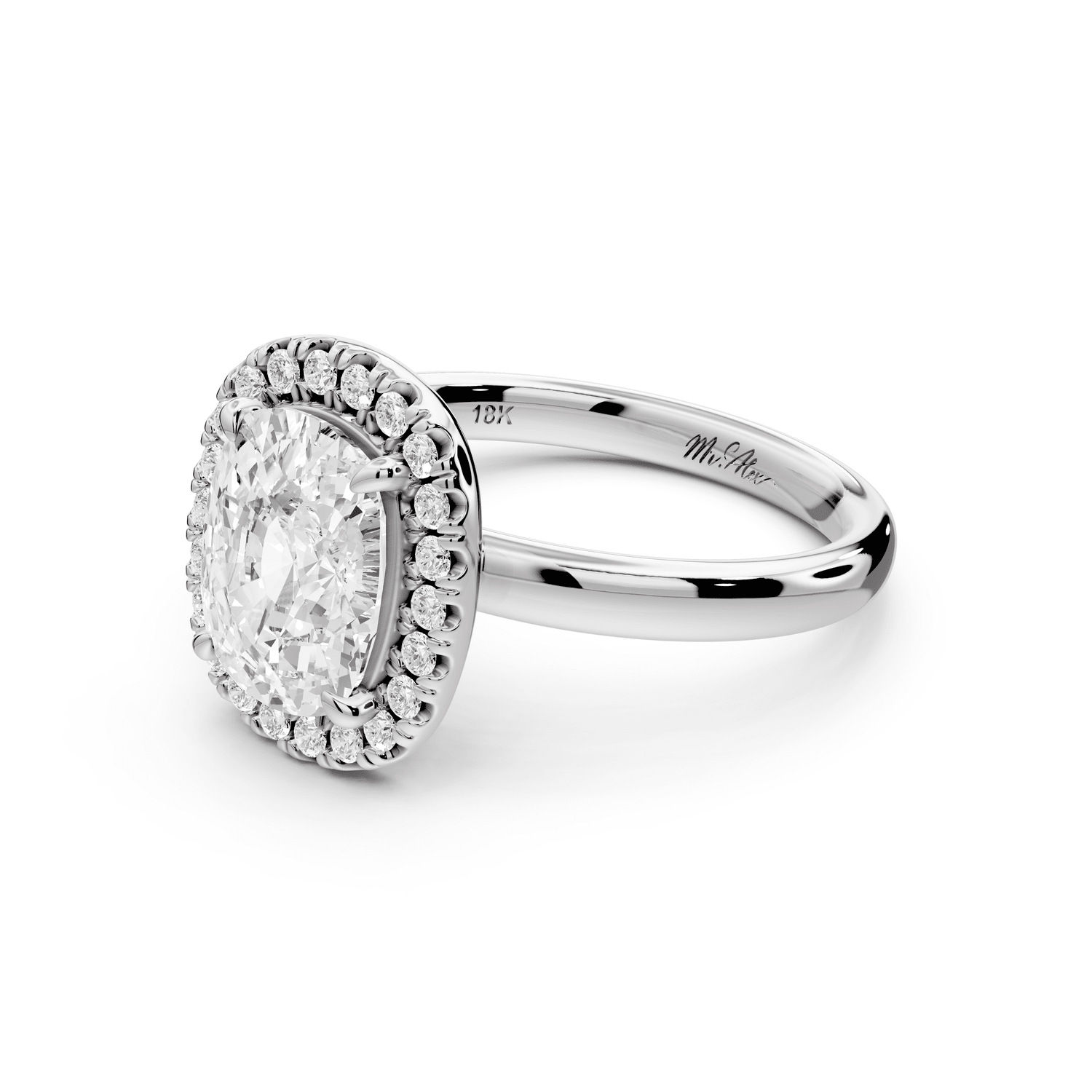Eliana - 2ct platinum ecushion diamond with halo engagement ring - Mr. Alex Jewelry